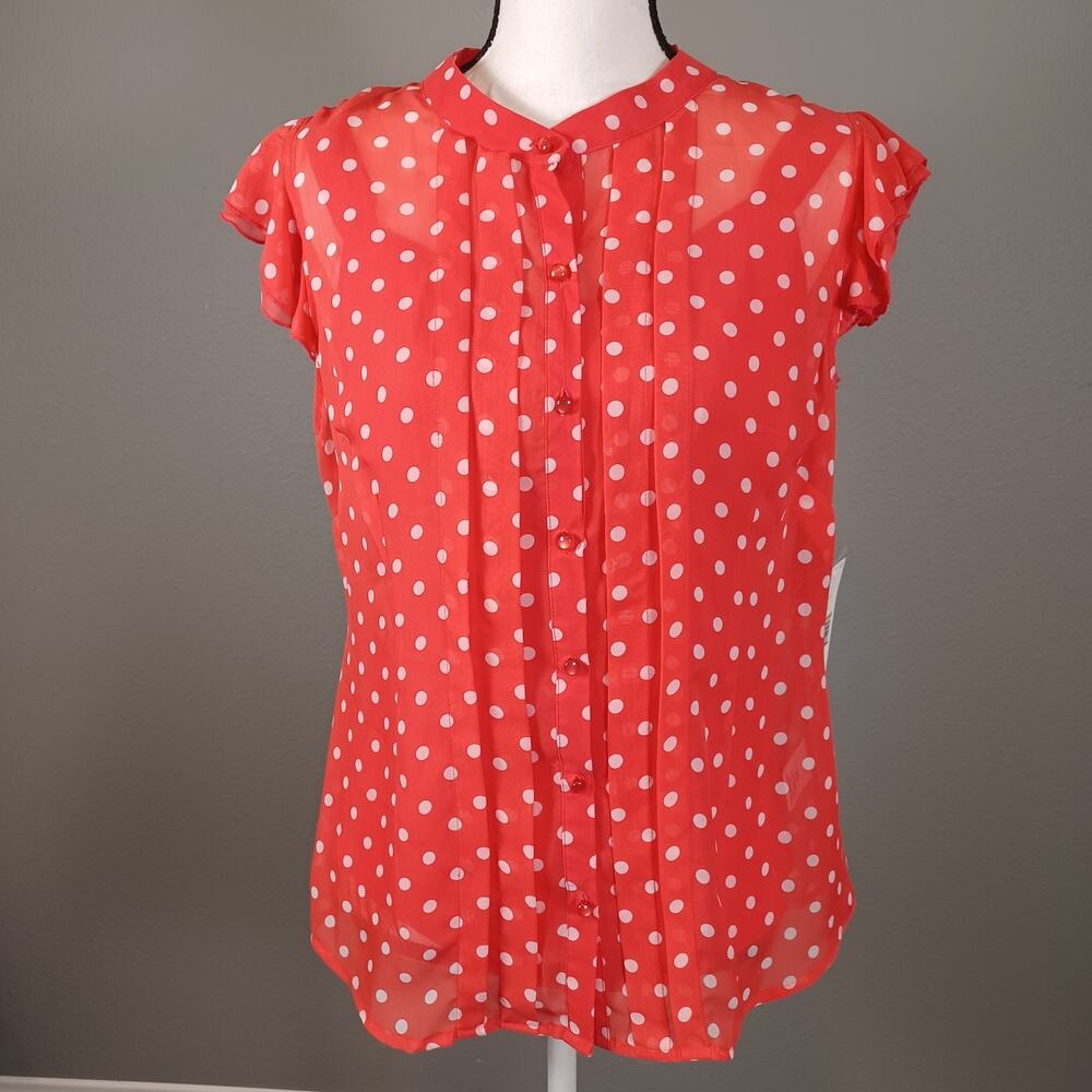 Covington NWT 2-Pc Polka Dot Chiffon Blouse & Shell Set - Mandarin Neck - L